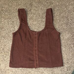 BKE Maroon Ribbed Tank Top With Corset Design